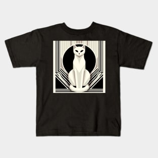 Modern Art Deco Cat - Contemporary Feline Elegance Kids T-Shirt